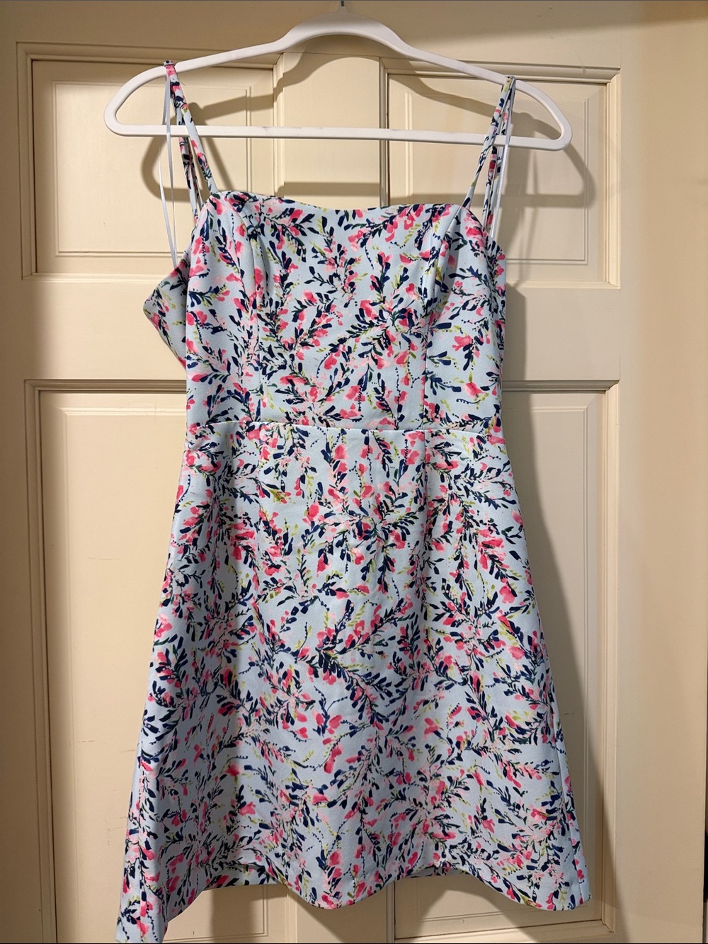 French Connection Light Blue Mini Dress with Pink & Navy Floral Print